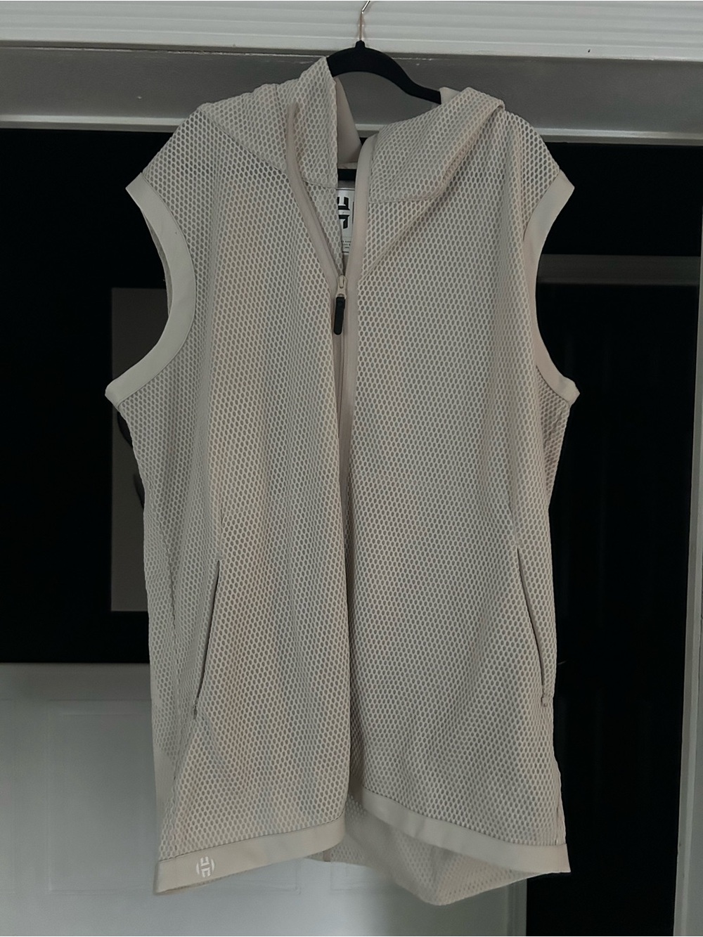 Adidas James Harden Sleeveless Hooded Mesh Vest in Light Beige